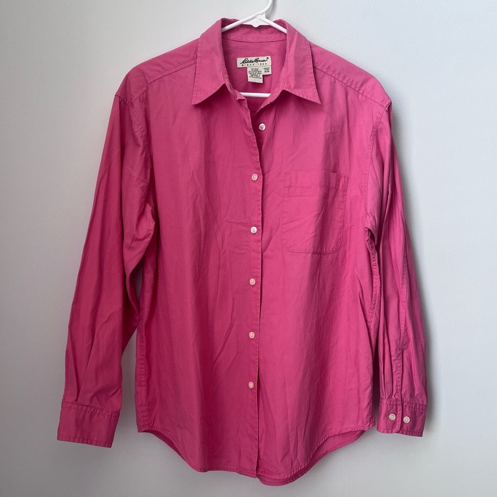 Eddie Bauer Women's Cotton Button Down Pink Shirt Size Medium